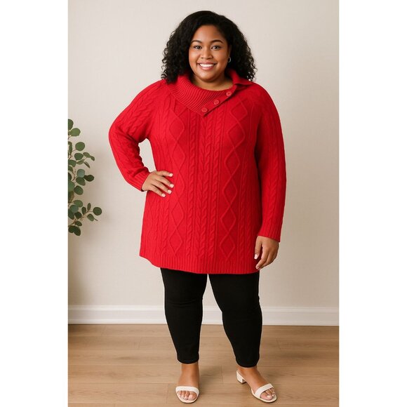 Croft & Barrow Plus Size 2X Sweater With Button Detail Red Textured Cable Knit - Picture 10 of 10